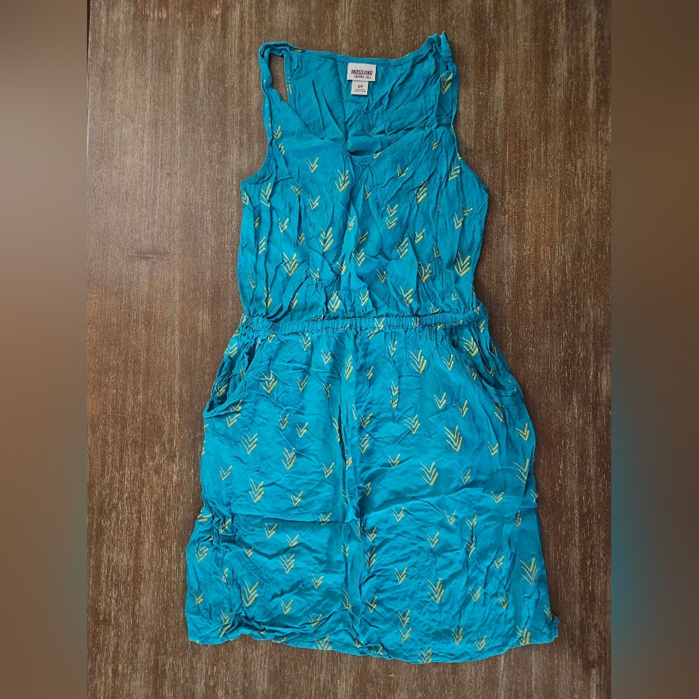Mossimo Supply Teal Dress With Yellow Chevrons Arrow Dress Size Small Sundress